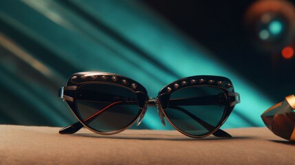Stylish Heart Shaped Sunglasses with Embellishments on a Textured Surface.