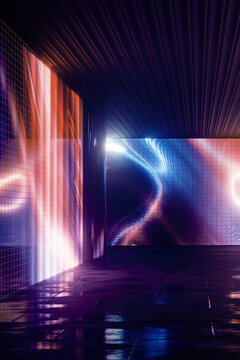 Abstract neon scene background, rays, light effect. 3D rendering