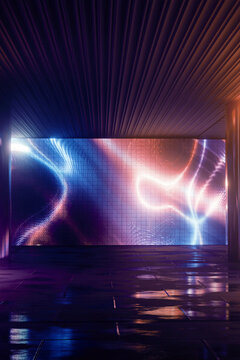Abstract neon scene background, rays, light effect. 3D rendering