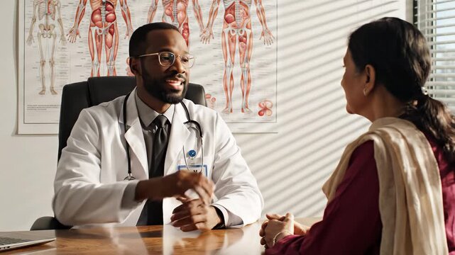 Doctor consulting patient in medical office