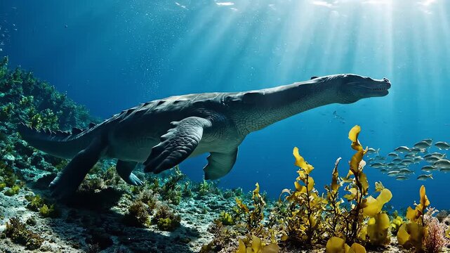 Prehistoric sea creature in underwater scene