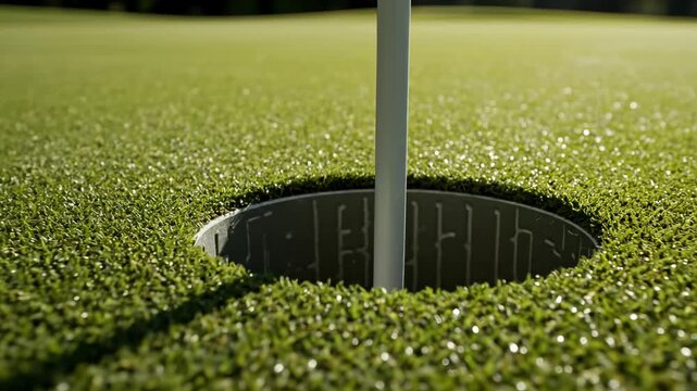 Golf hole with flagstick on green