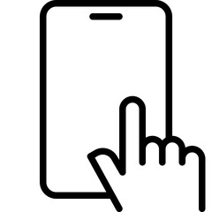 hand holding mobile phone, finger touching blank screen signs