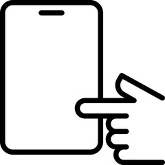 hand holding mobile phone, finger touching blank screen signs