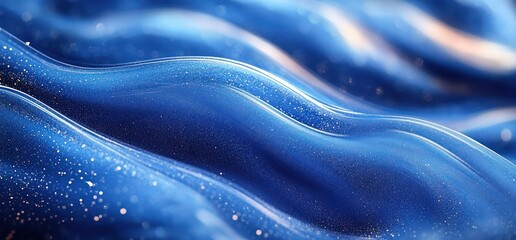 Obraz premium shimmering deep blue flowing waves with glittering particles and smooth glossy liquid curves evoking calm dreamy serenity