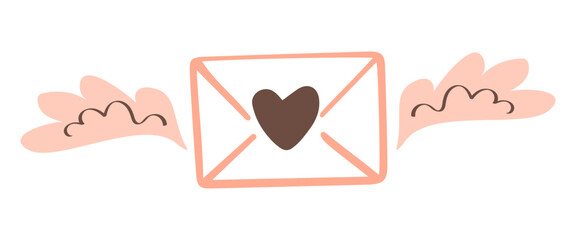 Doodle style love letter envelope with wings and a heart seal. Perfect for Valentine's Day or wedding