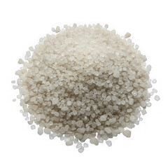 A close-up view of a pile of small, granular white salt crystals.