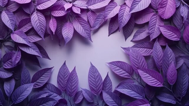 Creative tropic purple leaves layout. Supernatural concept. Flat lay. Ultra violet colors..