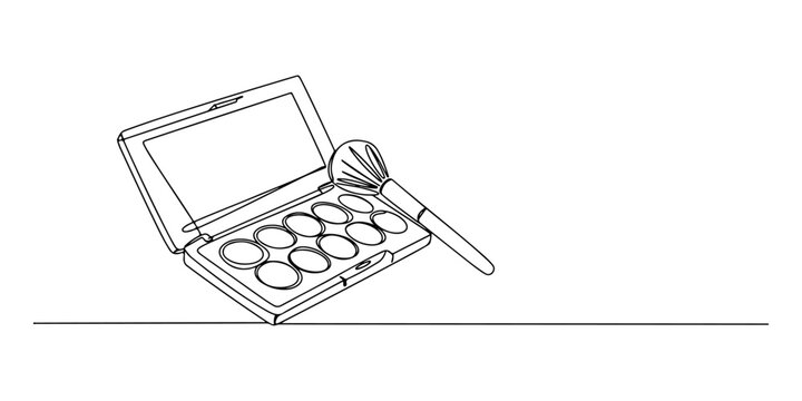 Continuous one line of a makeup palette with a brush, representing beauty accessories, drawn illustration.