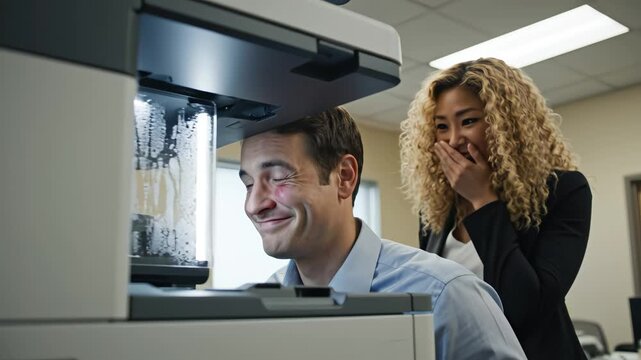 Office workers using photocopier