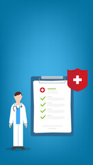 Health insurance illustration set. Doctor offering medical insurance policy contract. Medicine and healthcare concept.