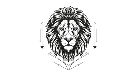 Obraz premium Lion Head Illustration with Arrows and Ornaments.