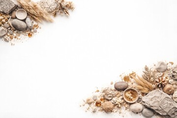 Natural Stone and Grain Flat Lay Background Template