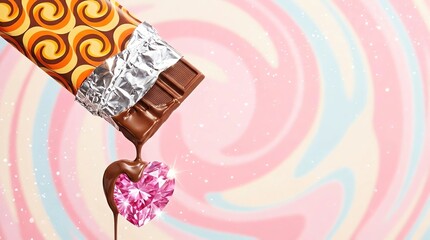 バレンタインデーのチョコと宝石のハートのかわいいイラスト壁紙背景