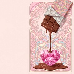 バレンタインデーのチョコと宝石のハートのかわいいイラスト壁紙背景