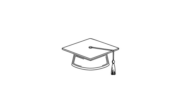 Minimal graduation hat line art icon vector isolated on white background
