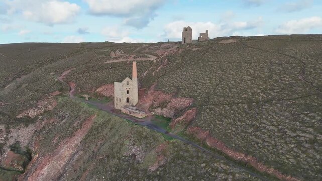 Aerial view of Wheal Coates Tin Mine In Cornwall, UK.