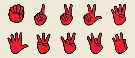 Vector collection of American sign language handshapes for numbers 0 9 © Moina