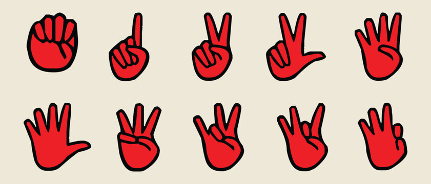 Vector collection of American sign language handshapes for numbers 0 9