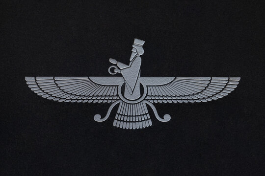 The Faravahar is symbols of Zoroastrianism and  a national symbol for Iranians. Light symbol on dark background