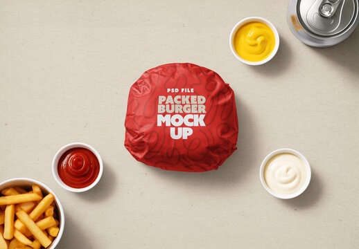 Top View Wrapped Burger Mockup for Fast Food Brandings