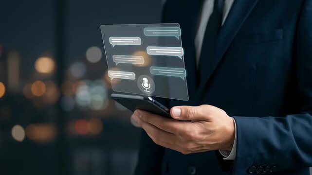 Smart ai technology displays synthetic voice recognition on smartphone call screen with personal deepfake cloning scam alert and fraud prevention in communication