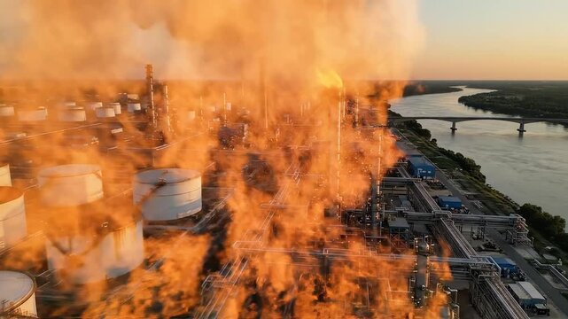Aerial view of an industrial oil refinery