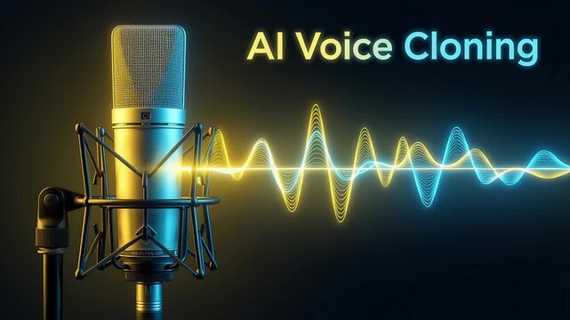 AI microphone voice cloning technology uses smart synthetic voice recognition to personal call deepfake scams prevention with advanced AI tools and solutions for communication