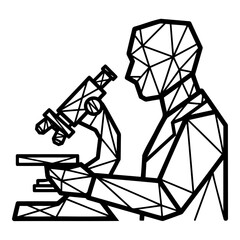 Geometric icon of scientist using microscope &mdash; ideal for research, laboratory analysis and STEM education interface design.