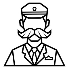 Geometric icon of authoritative figure with mustache and cap &mdash; ideal for supervision, official services and management interface design.
