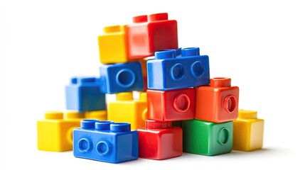 Colorful Building Blocks Stacked in a Creative Arrangement for Play and Educational Purposes, Iconic Toys for Children of All Ages, Bright Primary Colors