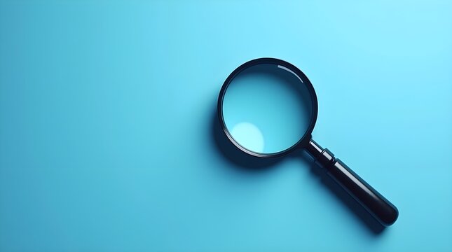 Magnifying glass on blue background search concept