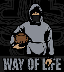 vector illustration of a football fans ultras holding ball sticker logo with abstract background