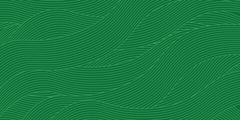 Fototapeta premium Seamless green vineyard pattern with organic wavy lines of grape fields. Eco‑friendly farm texture, abstract striped landscape, natural agriculture background, botanical vector design for rustic decor