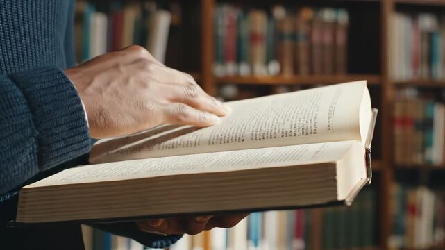 Person Reading Book in Library