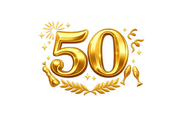 Golden 50th anniversary celebrating milestone jubilee on transparent background