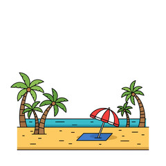 Summer Beach Vacation Scene with Palm Trees