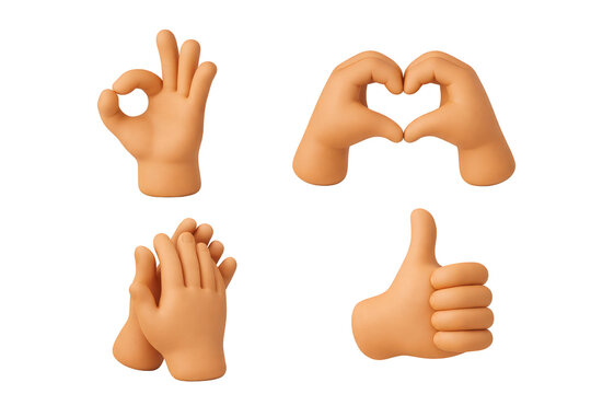 Orange 3D Hand Gesture Collection Thumbs Up Heart OK and Applause Isolated