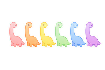 Cute Rainbow Dinosaur Sticker Set, Kawaii Pastel Dino Characters Collection Isolated