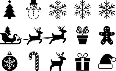 Fototapeta premium Minimal Classic Christmas Line Icon Collection Traditional Holiday Symbols Outline Set