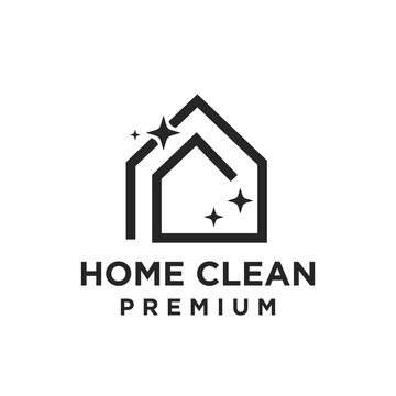 Home Clean Premium Logo Design. Modern House Icon with Sparkle for Cleaning Services Business and Residential Maintenance.