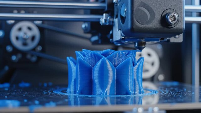 3D printer creating blue object