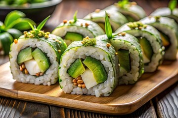 vegan sushi rolls with avocado and cucumber