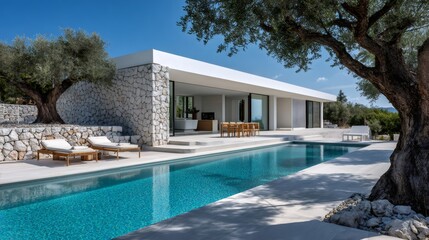 Fototapeta premium Modern luxury villa with pool among olive trees