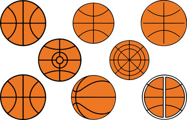 Obraz premium Orange Balls and Shapes Vector Illustration Set Basketballs, Ovals, and Circles