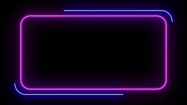 Glowing Neon rounded rectangular frame with moving line loop. Transparent Alpha Channel 4K	