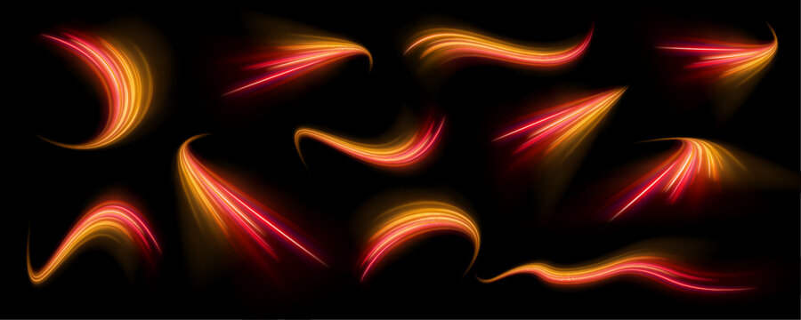 Electric waves flow dynamically across a transparent background, glowing with neon colors. Each streak pulses with kinetic energy. Great for AI or digital designs.