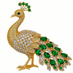 Elegant peacock brooch with green emeralds and sparkling diamonds in luxurious style for jewelry and fashion themes [with copy space] © Gregory