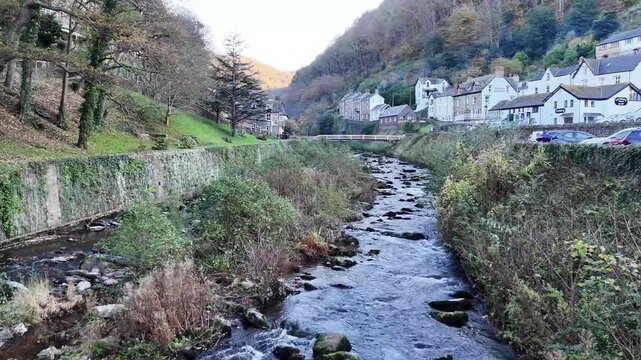 Aerial view over Lynmouth from a drone 4K video