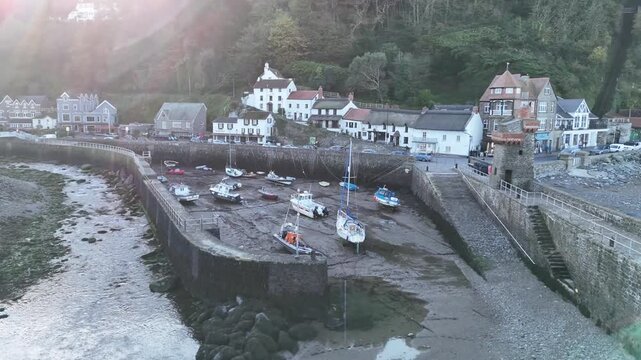 Aerial view over Lynmouth from a drone 4K video